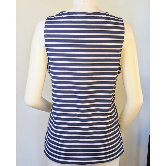 Lands End Tankini Swimsuit Top 16 DD Blue White Stripe High Neck Nautical UPF 50 - Picture 5 of 10